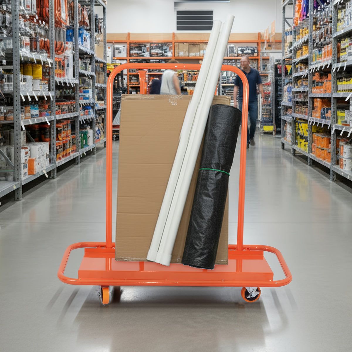 Plaatentrolley – Platenwagen – Rigips Trolley – Panelentrolley – Transportwagen – Draagvermogen 1000 kg – Robuust Stalen Frame – Oranje