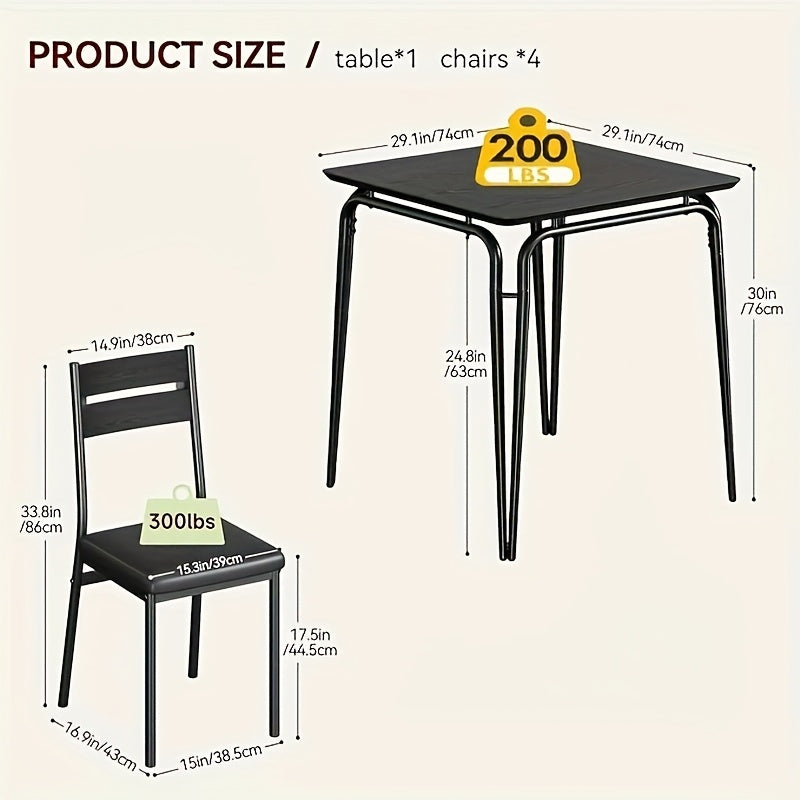 3pcs Modern Farmhouse Dining Table Set with Black Wood & Metal Construction - Sturdy Square Table and 2 Chairs, Space-Saving Compact Design for  Spaces, Easy Assembly, Matte Black Finish for Home or Commercial Use - Ideal for