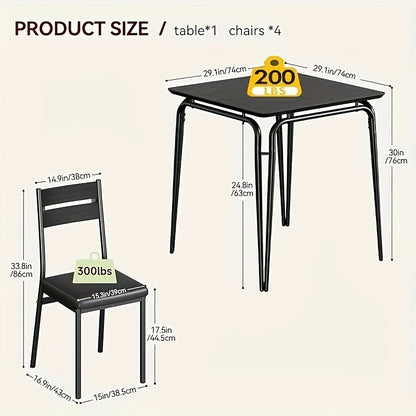 Eettafel Set – Dining Set – Keukentafel Set – Tafel Met Stoelen – Compacte Eettafel – Mat Zwart Hout & Metaal – Ruimtebesparend Design