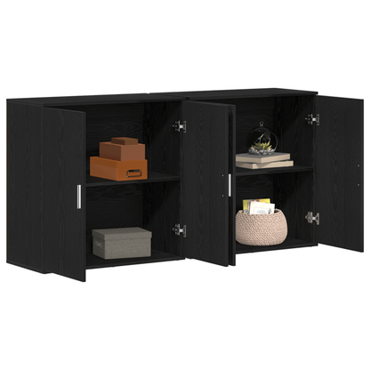 Sideboard – Dressoir – Opbergkast – Kast – Meubel – Set Van 2 – Zwart Eikenhout – 79x38x80 cm – Duurzaam Hardhout – Verwijderbare Opbergruimte