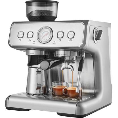 Espressomachine – Koffiemachine – Koffiezetapparaat – Cappuccinomachine – Halfautomaat – Ingebouwde Koffiemolen – 15 Bar Pomp – Afneembare 2,8L Watertank