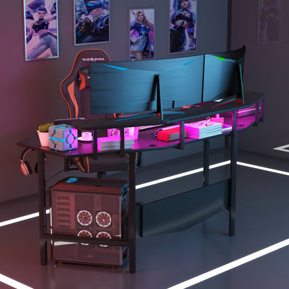 Gaming Bureau – Gamingbureau – Game Desk – Computer Tafel – Gaming Tafel – Met Bekerhouder & Hoofdtelefoonhaak – Stevig MDF Metalen Constructie – Minimaal 27 Inch Hoogte