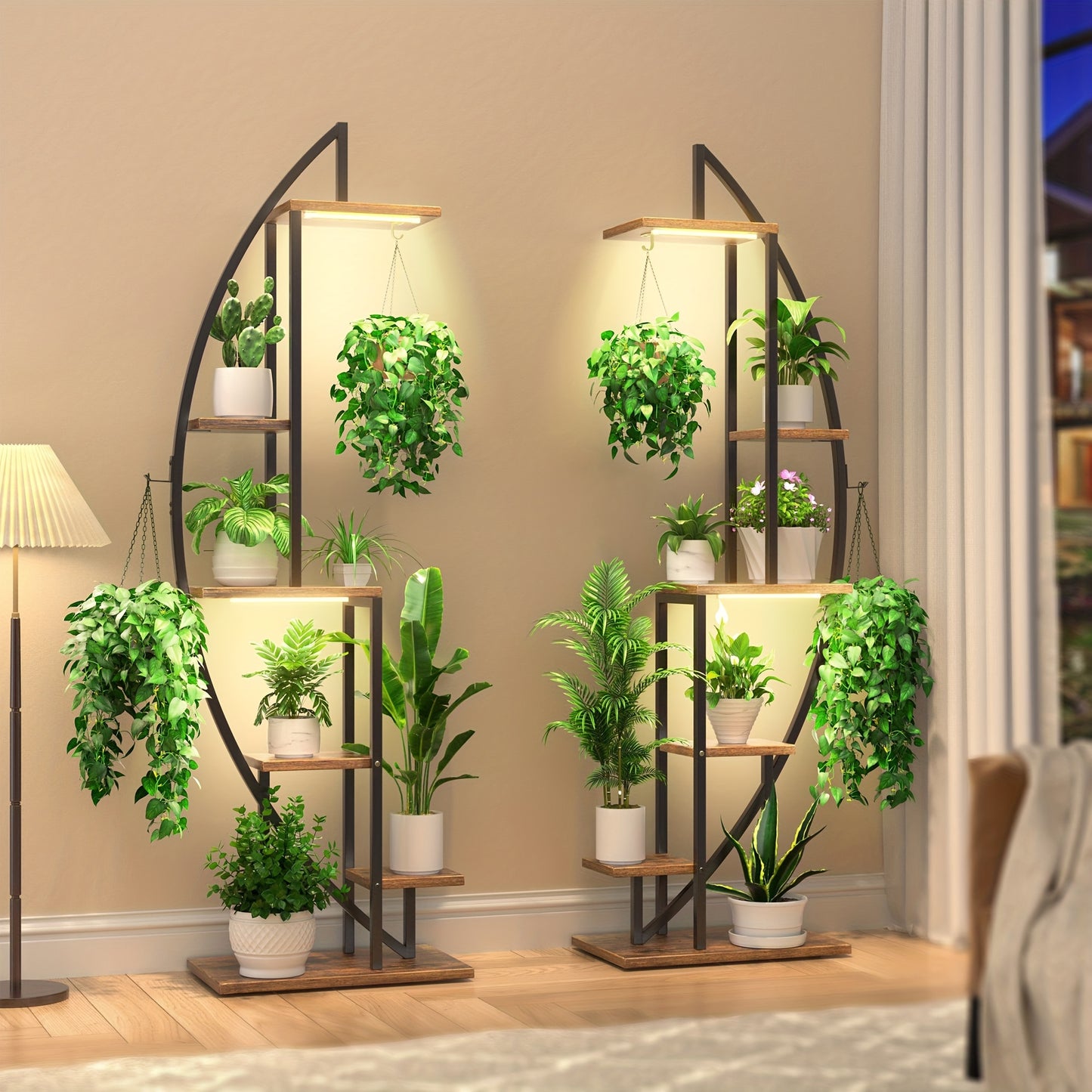 Plantenstandaard – Plantenrek – Bloemenrek – Groeilichtstandaard – Plantenhouder – 6 Lagen – Ingebouwd Groeilicht – Crescentshape – Metaal – 160 cm – Zwart