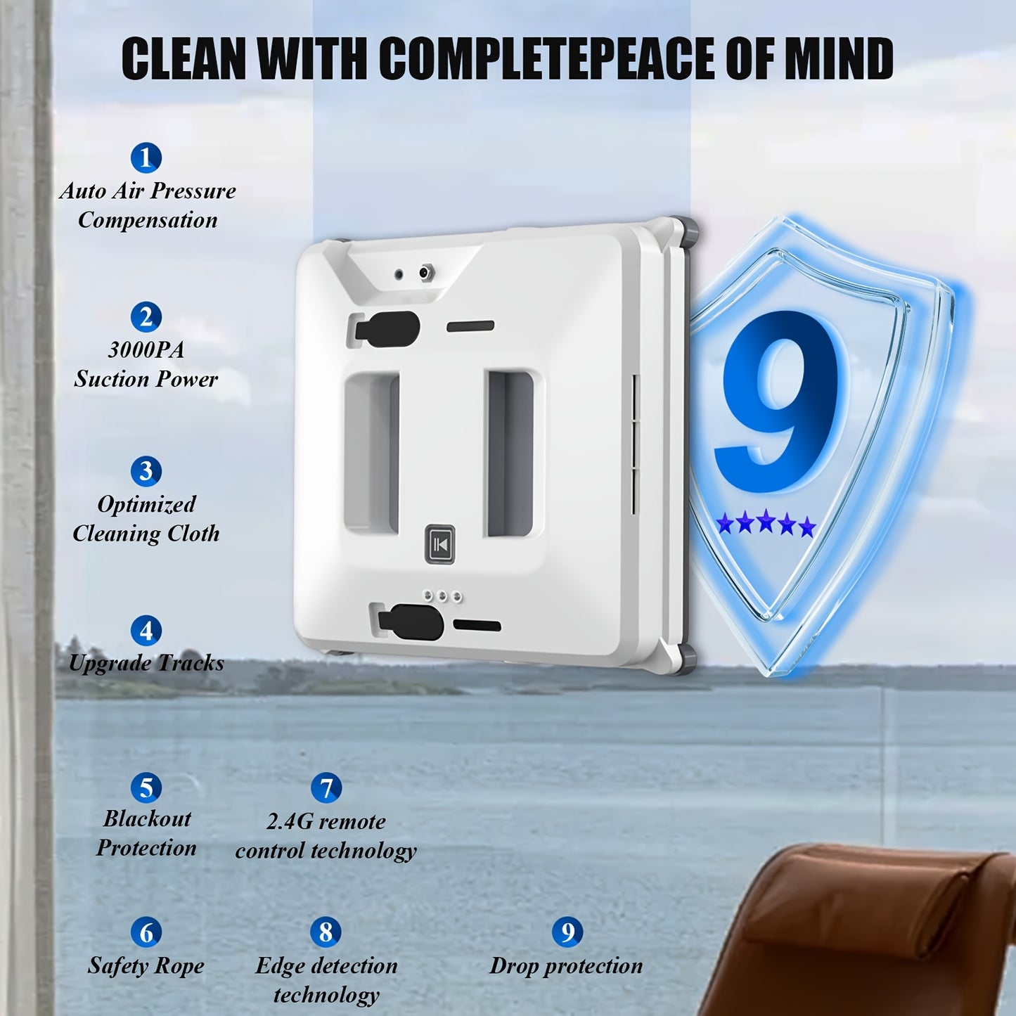 Raamwisser Robot – Raamreiniger – Ramenwasser – Glasreiniger – Automatische Ramenreiniger – Draadloze Afstandsbediening – Edge Sensing Technologie – Noodstroomvoorziening – Wit