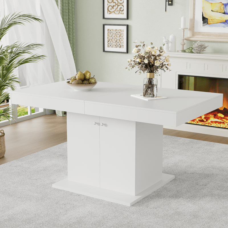 Uitschuifbare Tafel – Eettafel – Uitklapbare Tafel – Verlengbare Tafel – Opbergtafel – Wit Spaanplaat – Automatisch Uitschuifsysteem – Afmetingen 140-180x80x76 cm