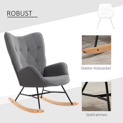 Schommelstoel – Schommelstoel Met Bekleding – Relaxstoel – Loungestoel – Houten Frame – Donkergrijs Met Fluweel – Robuust Tot 150 Kg – Handmatig Zonder Elektriciteit