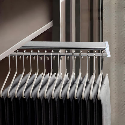 Adjustable Hanging Sliding Rail Clothing Rack with Heavy-Duty Carbon Frame - Extends 53.34-109.22 cm Length, 55 Weight Capacity Wardrobe System for Hanging Pants, Skirts, Scarves - Space-Saving Vertical Storage Organizer