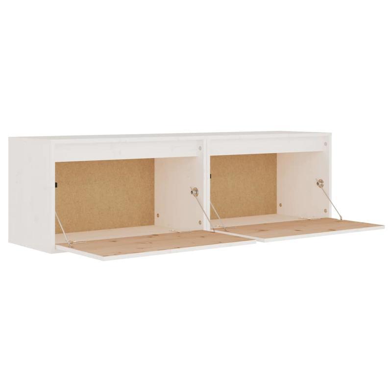 Wandplank – Opbergplank – Wandkast – Muurkast – Houten Wandplank – Set 2 Stuks Wit – Massief Grenen Hout – 60x30x35 cm