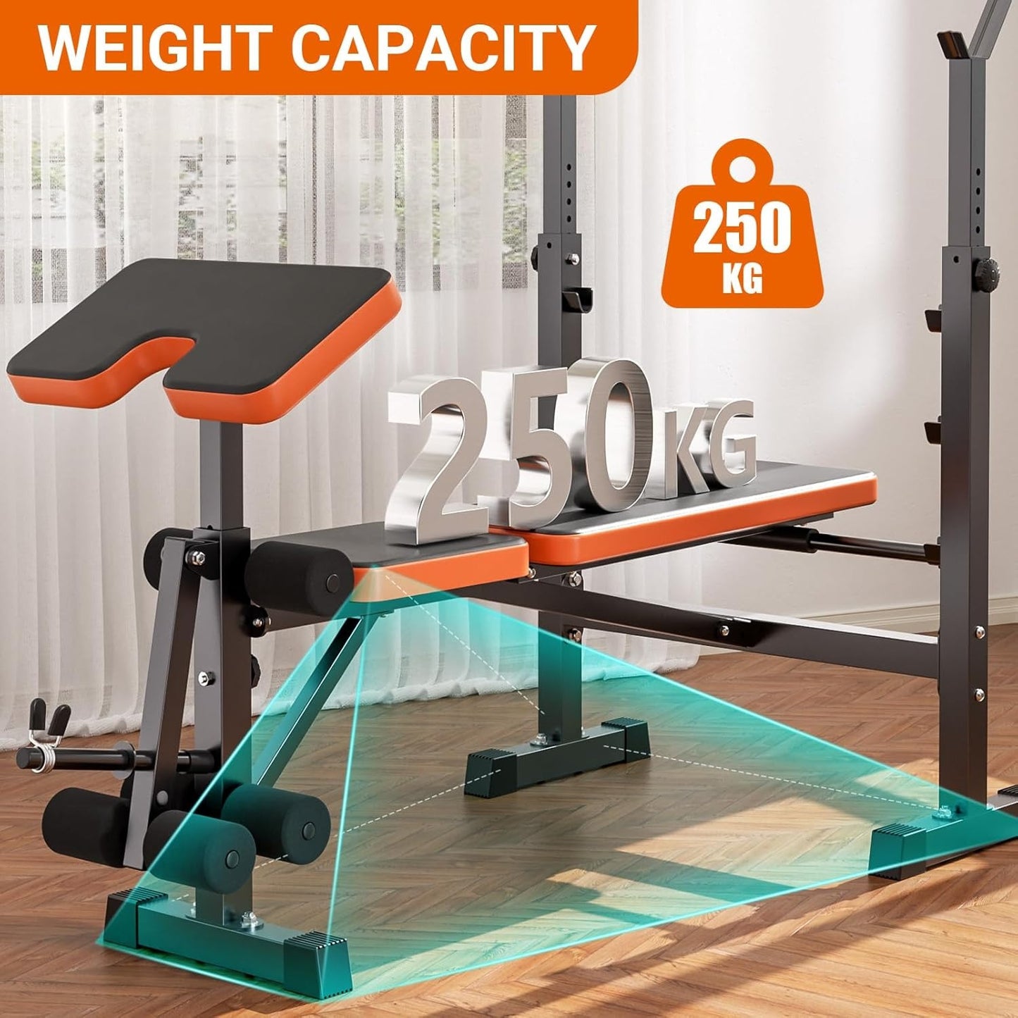 Gewichtbank – Halterbank – Fitnessbank – Trainingsbank – Bankdrukbank – Verstelbaar – Multifunctionele 6-in-1 Halterbank – Stalen Robuuste Constructie – Max. Belastbaar Gewicht 250 kg