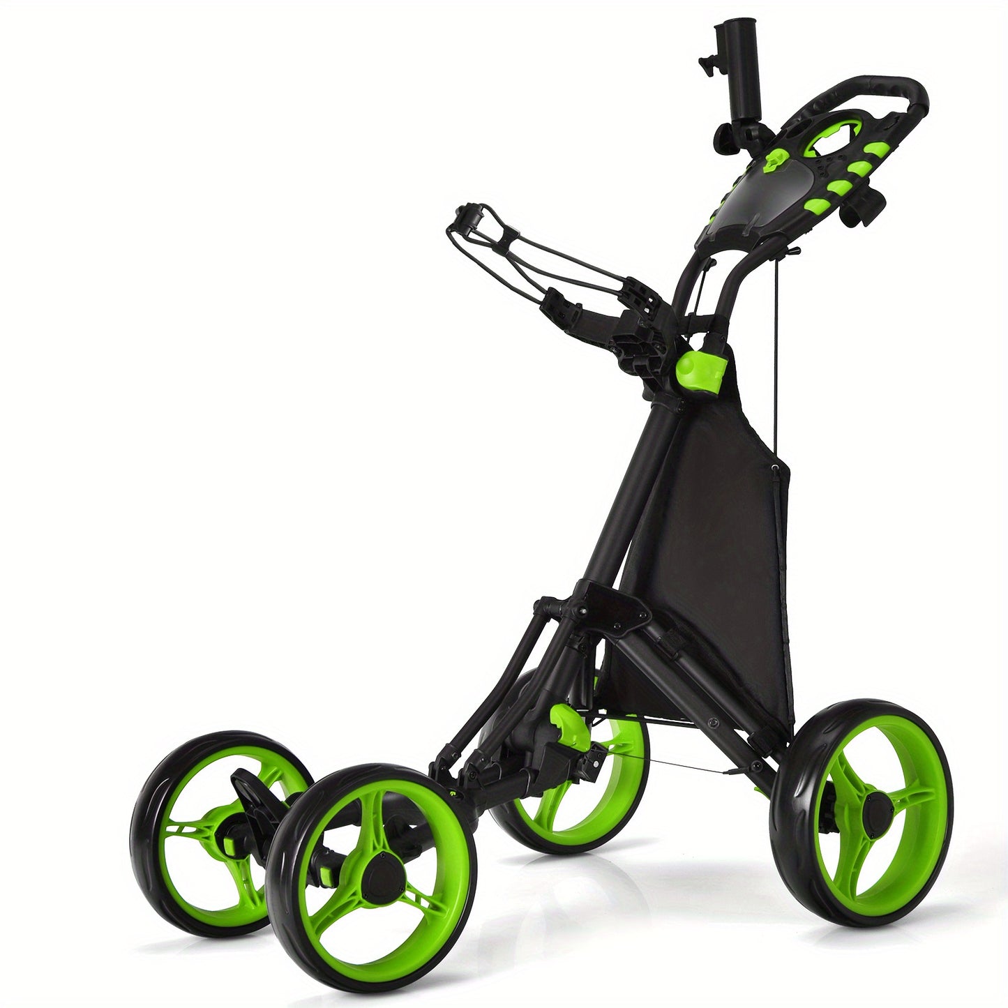Golf trolley – Golfkar – Golfbuggy – Golftrolley – Golfwagen – Lichtgewicht aluminium frame – Verstelbaar handvat met voetrem – Lichtgroen