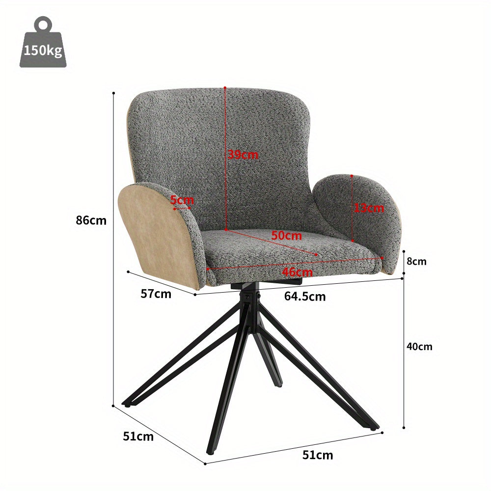 Draaistoel – Bureaustoel – Eetkamerstoel – Make-up Stoel – Fauteuil – Grijs Velours – 360° Draaibaar – Memory Foam Zitting