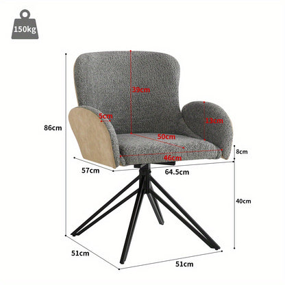 Draaistoel – Bureaustoel – Eetkamerstoel – Make-up Stoel – Fauteuil – Grijs Velours – 360° Draaibaar – Memory Foam Zitting
