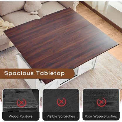 Salontafel – Koffietafel – Bijzettafel – Eettafel – Werkstation – Massief Hardhout – Verstelbaar Lift-Top Mechanisme