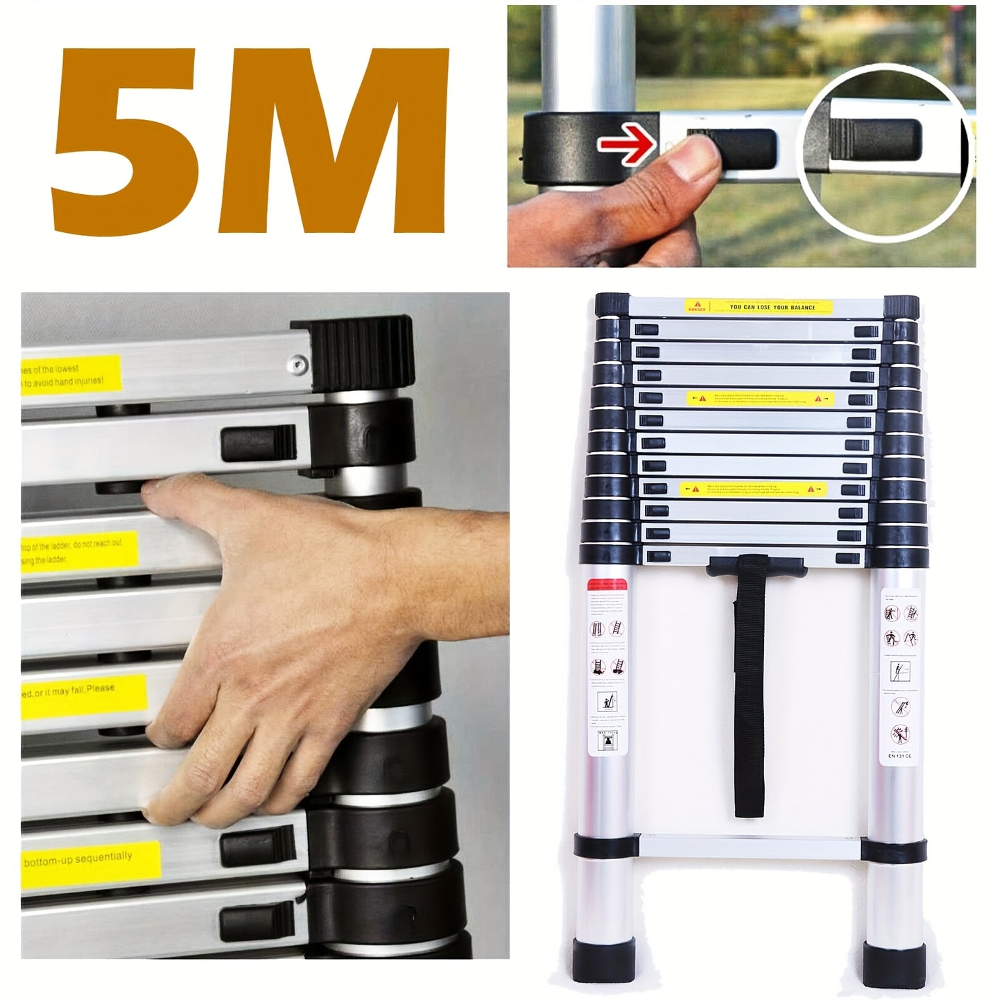 Uitklapladder – Vouwladder – Uitschuifladder – Telescopische Ladder – Trapladder – 6,2 Meter – Aluminium – Afneembare Haak – Max. Draagvermogen 150 kg – Antislipvoeten