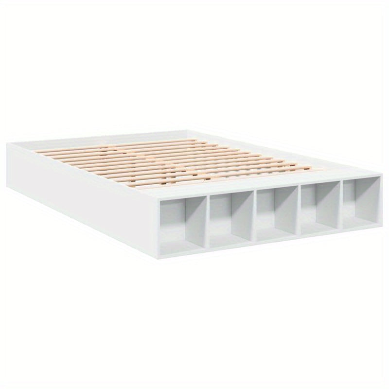 Modern Minimalist White Bed Frame with Under-Bed Storage - Heavy-Duty Hardwood Construction, Easy Assembly, Fits Standard Mattresses - for Small to Large Bedrooms, Bedroom Furniture, Contemporary Design, Durable Wood Construc