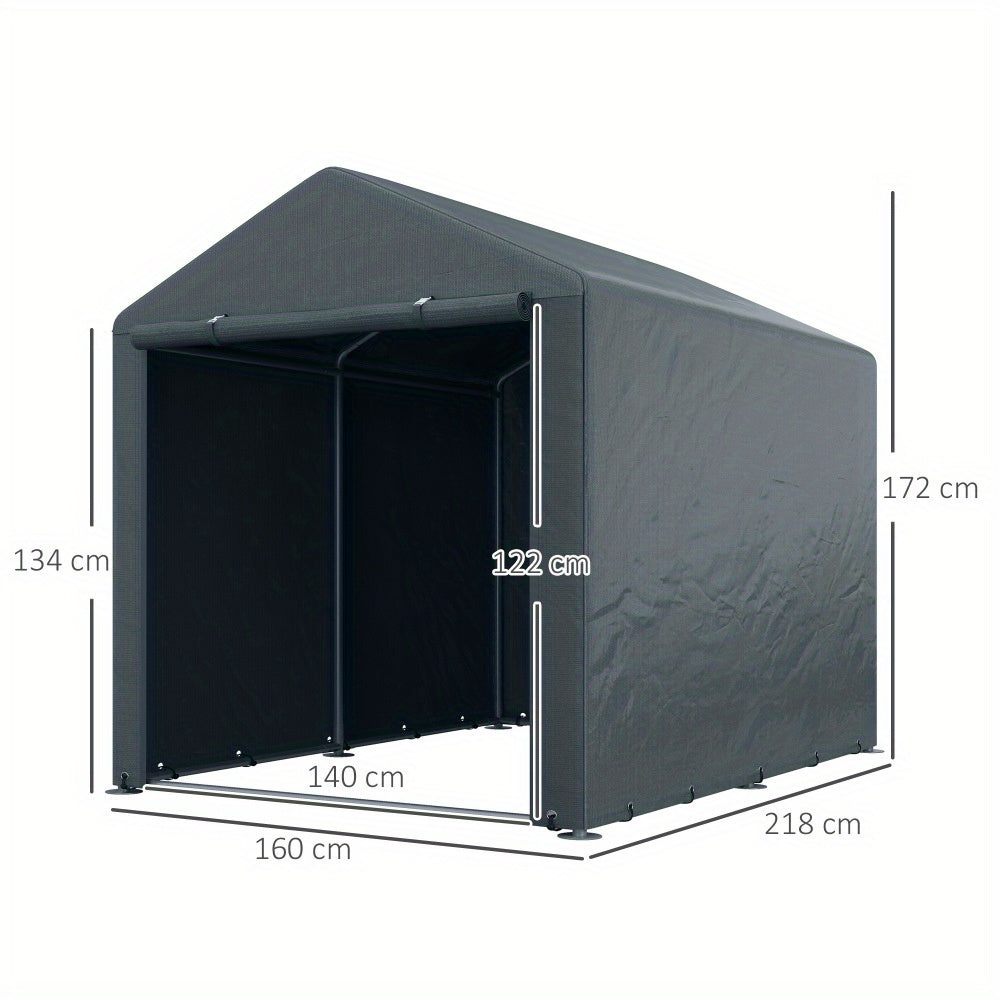Outdoor Garage Tent – Opslagunit Buiten – Fietsenstalling – Tuinberging – Motorstalling – Waterafstotend PE-Folie – UV-Bestendig Met Ritssluiting – 1,6x2,18x1,72m