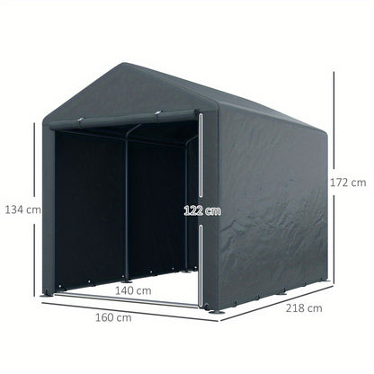 Outdoor Garage Tent – Opslagunit Buiten – Fietsenstalling – Tuinberging – Motorstalling – Waterafstotend PE-Folie – UV-Bestendig Met Ritssluiting – 1,6x2,18x1,72m