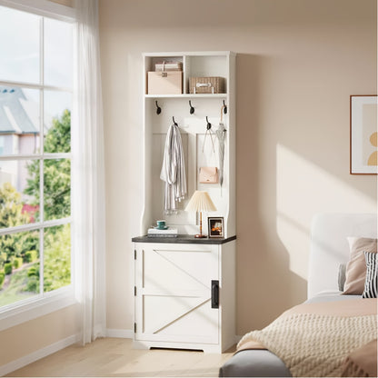 Kapstok – Halmeubel – Garderoberek – Schoenenrek – Zitbank – Wit Hardhout – Vrijstaand – 4 Haakjes – Opberglade – Compact Design