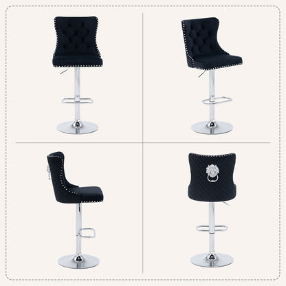 Barstoel – Barkruk – Barstoel Kruk – Barkrukken Set – Keukenstoel – Draaibaar – Verstelbare Zithoogte – Fluwelen Bekleding – Leeuwenkop Trekring