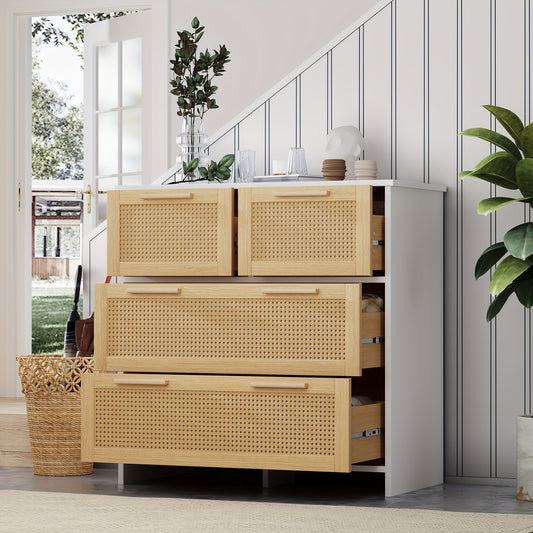 4-ladenkast – Opbergkast – Ladekast – Dressoir – Kast met Lades – Hoogwaardig Rotan Met Massief Houten Handgrepen – Compacte Afmetingen 80x80x38 cm