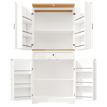 Keukentrolley – Keukenkast – Serveerwagen – Keukenwagen – Opbergkast – Extra Lang Werkblad – Verrijdbaar Met 3 Deuren En Verstelbare Planken – Modern Wit-Zwart Design