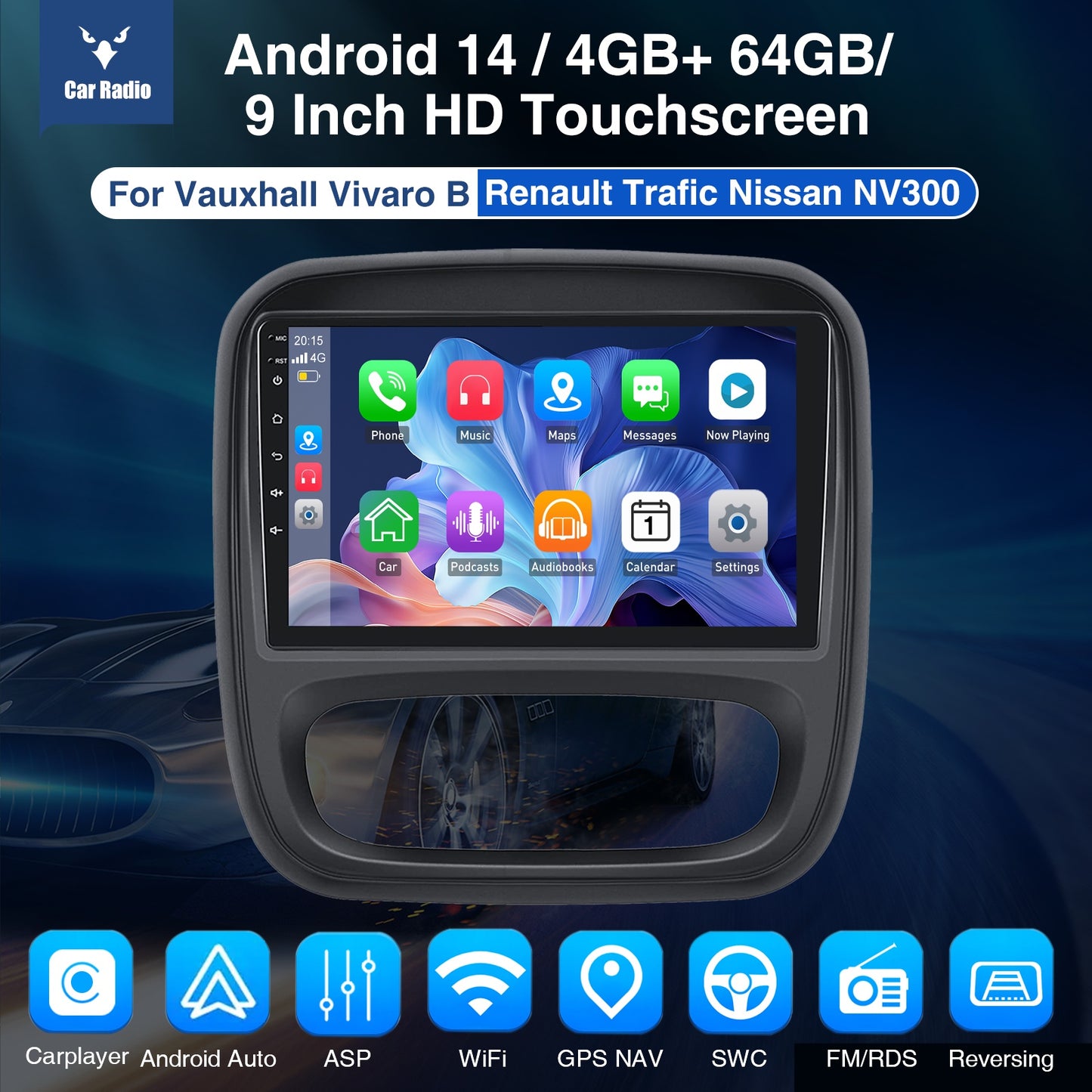 Autoradio 2-DIN – Auto Stereo – Multimedia Speler – Navigatiesysteem – Touchscreen Radio – Android 14.0 – 9 Inch IPS Scherm – Wireless CarPlay & Android Auto – AHD Camera & Microfoon