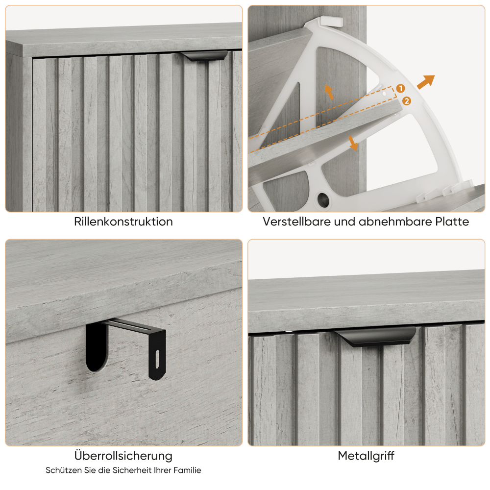Schoenenkast – Schoenenrek – Opbergkast – Schoenenopberger – Halmeubel – Grijs MDF – 2 Dubbele Klapladen – Compact 60 cm Breed