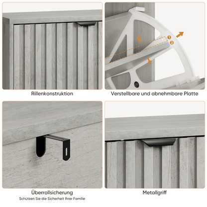 Schoenenkast – Schoenenrek – Opbergkast – Schoenenopberger – Halmeubel – Grijs MDF – 2 Dubbele Klapladen – Compact 60 cm Breed