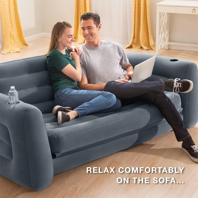 Extra Grote Sofa Bed – Slaapbank – Opvouwbare Bedbank – Loungesofa – Inklapbare Slaapbank – Opblaasbare Kussens – Stevig Kunststof Frame – Ruimtebesparend Design – 231x203x66 cm – Modern Grijs