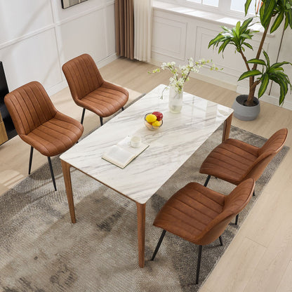 Eetkamerstoelen – Stoelen – Dining Chairs – Keukenstoelen – Café Stoelen – Set Van 2 – Gestoffeerde Zitting – Metalen Frame – Lineaire Rugleuning – Bruin – Makkelijk Schoon Te Maken