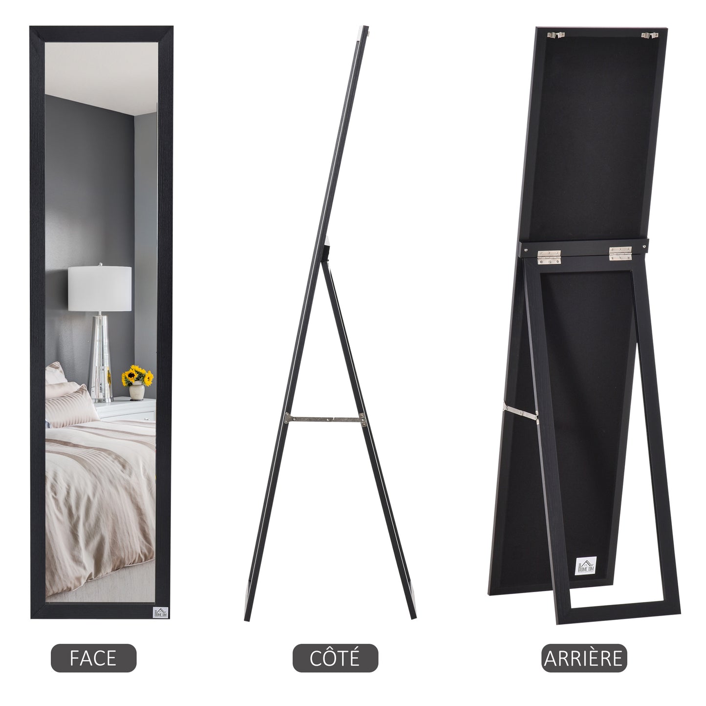 Full-Length Spiegel – Staande Spiegel – Wandspiegel – Kleerhangspiegel – Passpiegel – Zwart MDF-Frame – 154 cm Hoog – Vrijstaand & Wandmontage