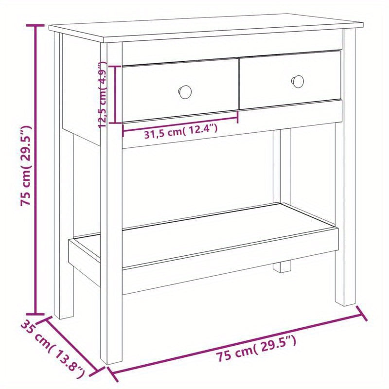 Sidetable – Haltafel – Wandtafel – Console – Opbergtafel – Massief Pijnhout – Vrijstaand Wit – Lade En Open Vak