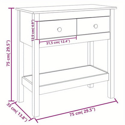 Sidetable – Haltafel – Wandtafel – Console – Opbergtafel – Massief Pijnhout – Vrijstaand Wit – Lade En Open Vak