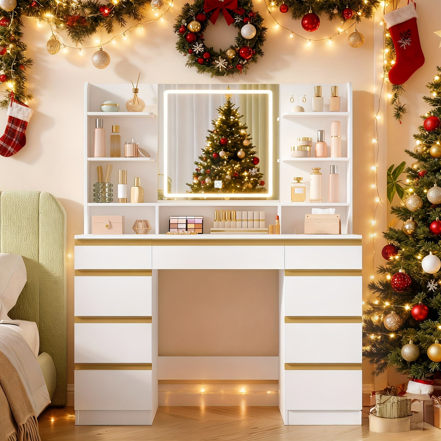 Kaptafel – Make-up Tafel – Cosmeticatafel – Verzorgingstafel – Dressoir – Groot Formaat – LED Verlichting Met Instelbare Kleur En Helderheid