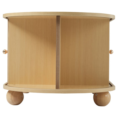Contemporary Oval Wooden Coffee Table with Storage and Sliding Doors, Multifunctional Space-Saving Furniture, Metal Frame, Easy Assembly, Living Room Storage Solution, Coffee Table for Living Room