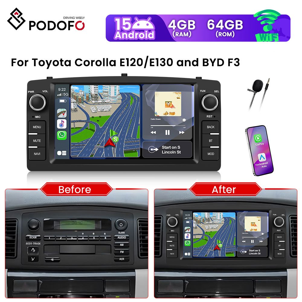 Android Mediasysteem Toyota Corolla – Auto Radio – Multimedia Interface – Navigatiesysteem – Touchscreen – 7 inch HD Display – Wireless CarPlay & Android Auto – 4GB RAM 64GB Opslag