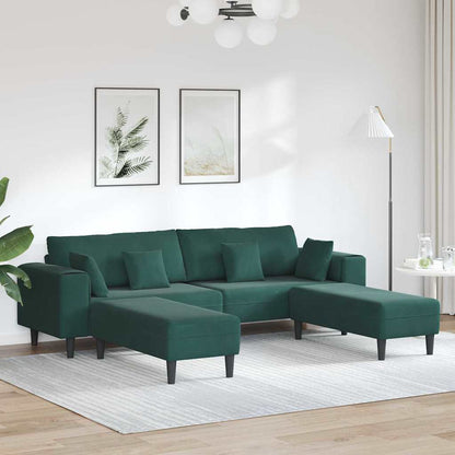 Bankstel – Hoekbank – Slaapbank – 3-zitsbank – Zetel – Donkergroen Velvet – Met Ottomane – Stevig Houten Frame – Comfortabele Foam Vulling