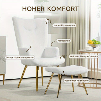 Fauteuil – Loungefauteuil – Relaxstoel – Zetel – Armstoel – Sherpa Bekleding – Hoog Rugleuning Met Voetenbank – Stalen Poten – Compact Design – Comfortabel & Duurzaam