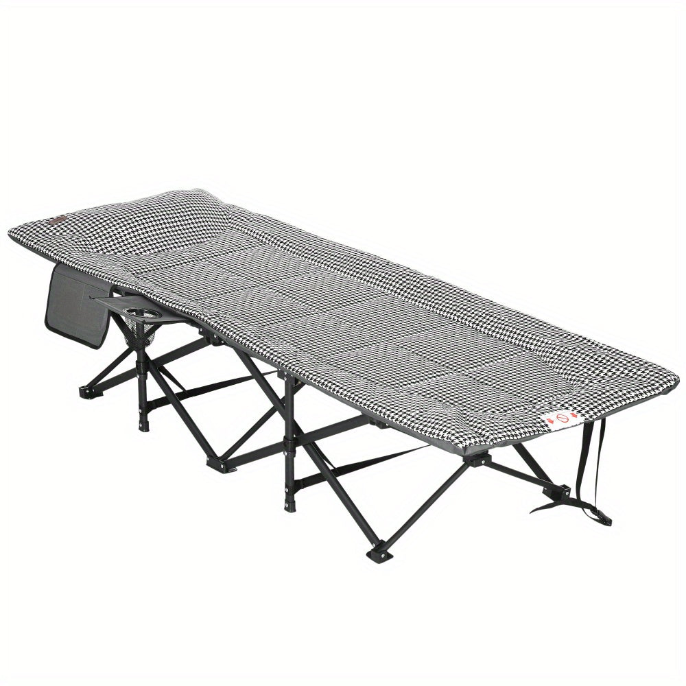 Campingbedje – Reisbedje – Campingbed – Vouwbed – Ligstoel – Aluminium Frame – Inklapbaar Met Bekerhouder – Max 120 Kg – 68x186x48 Cm – Zwart
