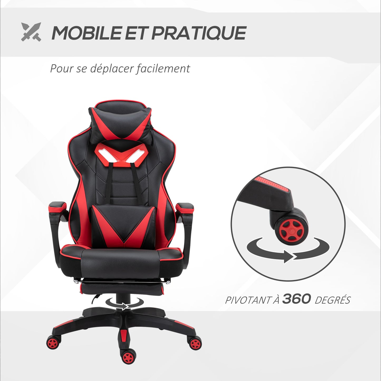 Gamingstoel – Gamestoel – Gaming Chair – Bureaustoel – Game Stoel – Ergonomisch Design – Verstelbare Rugleuning Met Voetsteun – Zwart/Rood