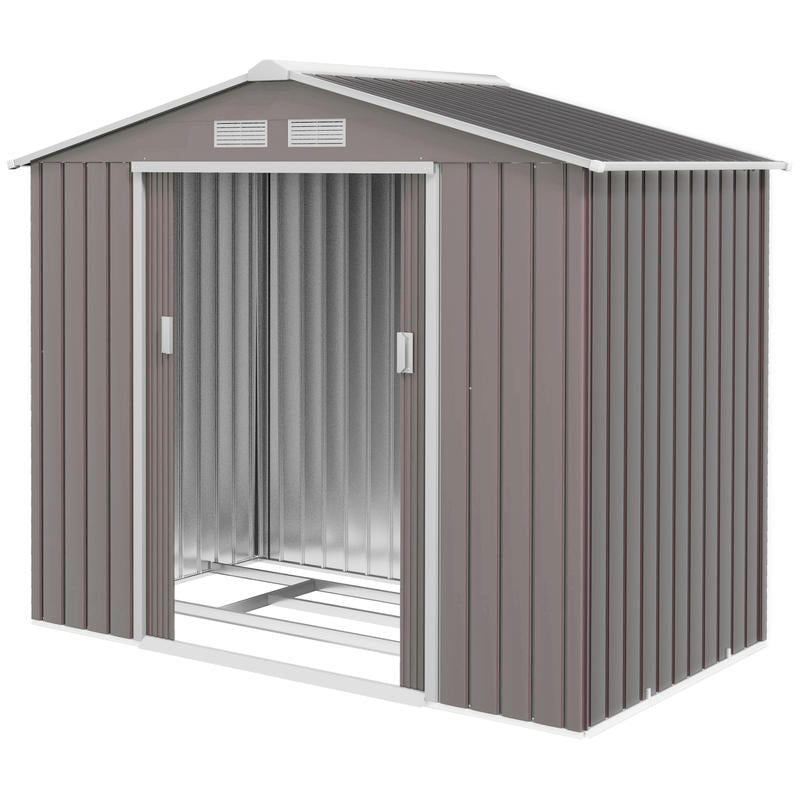 Large 2.13x1.30x1.85m Heavy-Duty Metal Tool Shed with Sliding Doors - Temporary Removable Panel Design, Alloy/Steel Frame & Galvanized Top, Spacious Outdoor Storage for Garden, Workshop, Construction Site - Easy Assembly, Dur