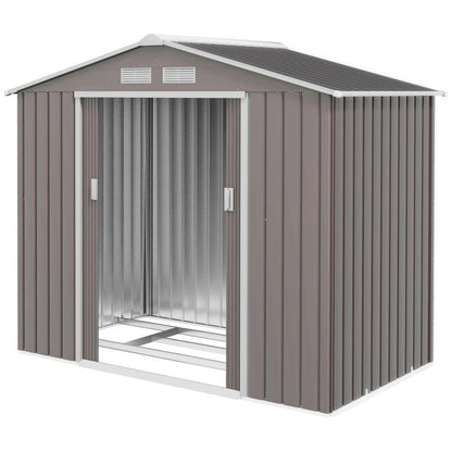 Large 2.13x1.30x1.85m Heavy-Duty Metal Tool Shed with Sliding Doors - Temporary Removable Panel Design, Alloy/Steel Frame & Galvanized Top, Spacious Outdoor Storage for Garden, Workshop, Construction Site - Easy Assembly, Dur