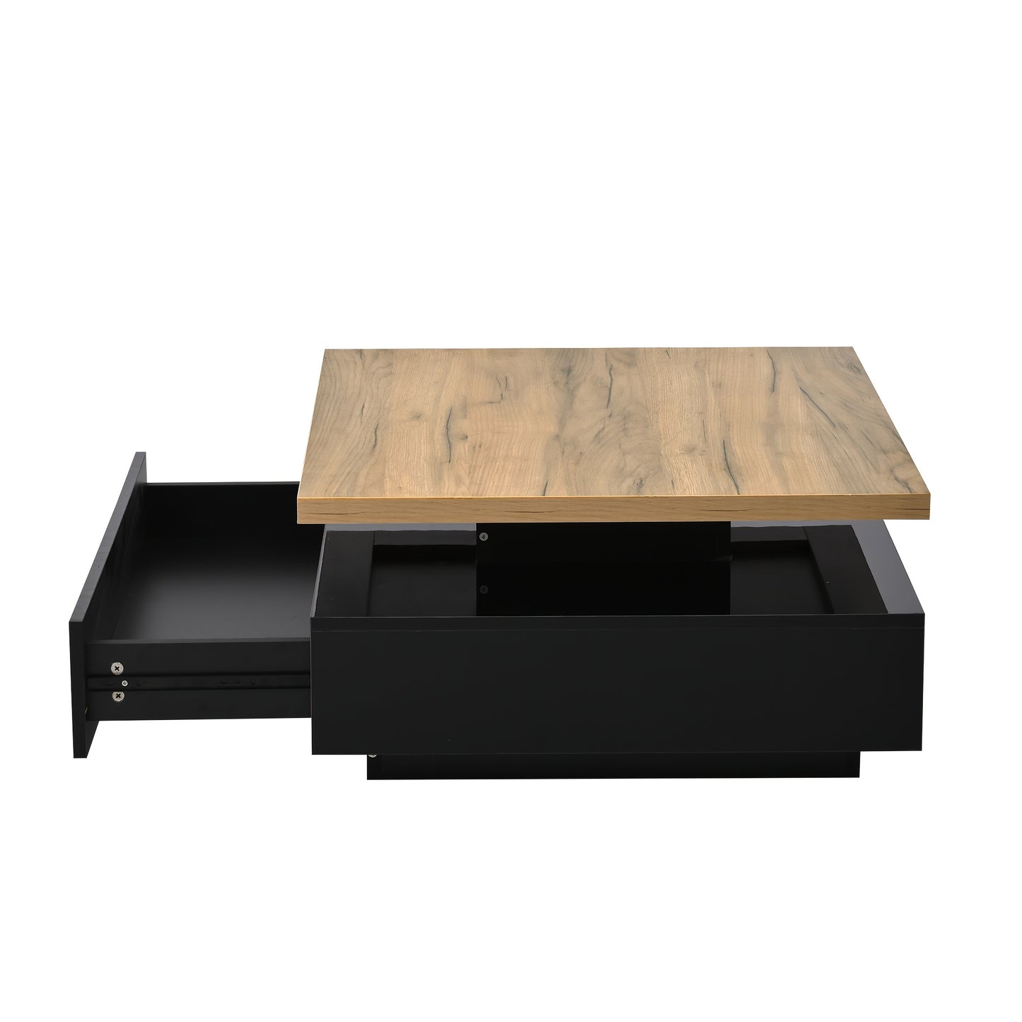 Draaibare Salontafel – Vierkante Tafel – Bijzettafel – Opbergtafel – Bamboe Tafel – 360° Draaibaar – Dubbelzijdige Opbergruimte – Zwart Hoogglans
