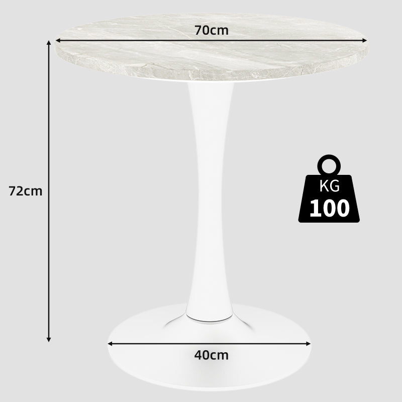 Ronde Tafel – Eettafel – Salontafel – Bijzettafel – Werktafel – Kunstmarmer Blad – 70 cm Diameter – Wit Met IJzeren Poot – Geen Montage Nodig
