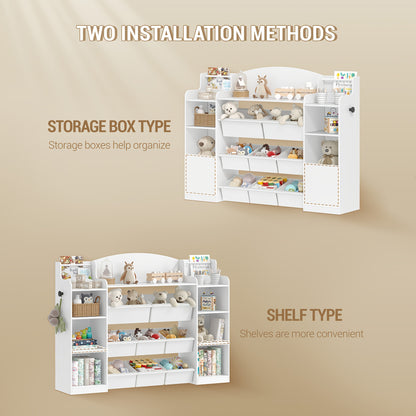 Wooden Bookcase and Toy Shelf with 8 Fabric Drawers | Freestanding, White, for 'S Room, Living Room, Study, 30 x 140 x 100 cm, Brand HZUANERI, Mounted Closet Systems - QUORE