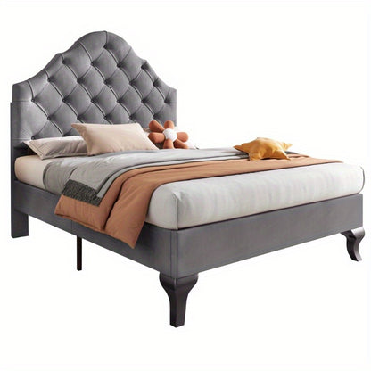 Grijs Fluwelen Bed – Eenpersoonsbed – 1-Persoonsbed – Bedframe – Slaapbed – Verstelbare Hoofdbord – Lattenbodem – 90x200 cm – Eenvoudige Montage