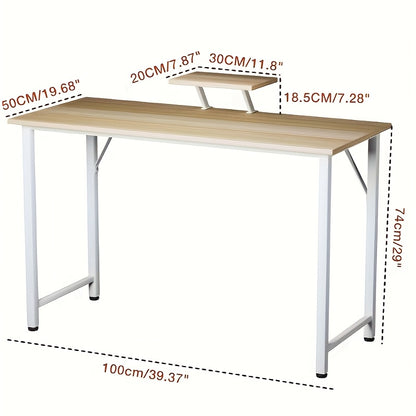 Compact Bureau – Computerbureau – Werkplek Bureau – Studiebureau – Bureau Met Monitorstandaard – Ergonomisch Ontwerp – 100x50 cm – Wit Metalen Frame