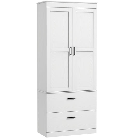 Vrijstaand Keukenmeubel – Keukenkast – Keukenbuffet – Opbergkast – Dressoir – Crèmekleur – Verstelbare Planken – Twee Brede Lades