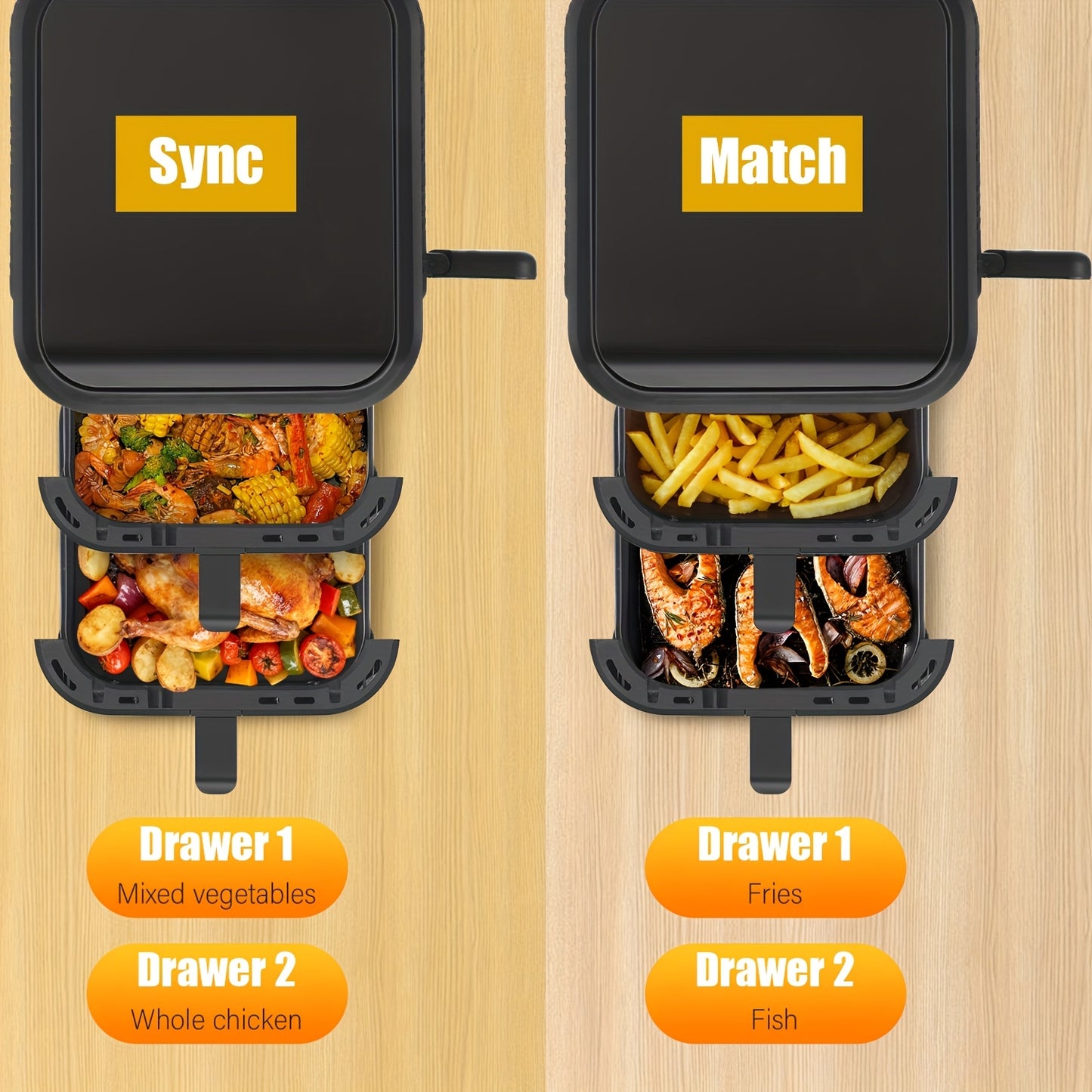 Heteluchtfriteuse – Airfryer – Friteuse – Luchtfriteuse – Digitale Oven – 11 Liter Capaciteit – Dubbele Mand met Cook & Sync Systeem
