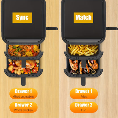 Heteluchtfriteuse – Airfryer – Friteuse – Luchtfriteuse – Digitale Oven – 11 Liter Capaciteit – Dubbele Mand met Cook & Sync Systeem